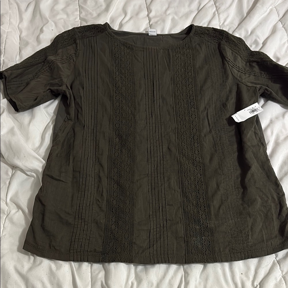 Old Navy Green Boxy Ribbed Short Sleeve Blouse